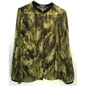 Vivienne Tam Blouse Women 12 Sheer Chiffon Abstract‎ Concealed Button Up NWT